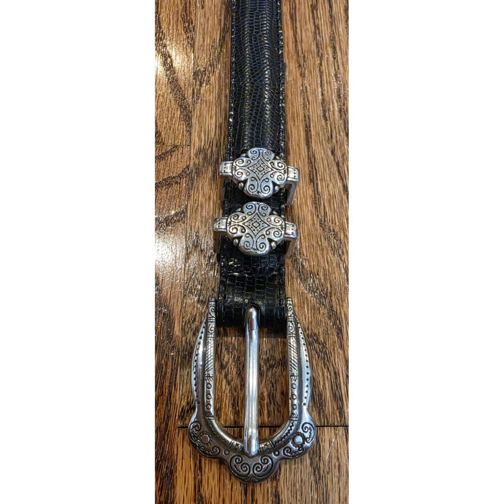BRIGHTON Black Leather Belt and Silver Tone Metal Buckle Accents 30 Western Wear